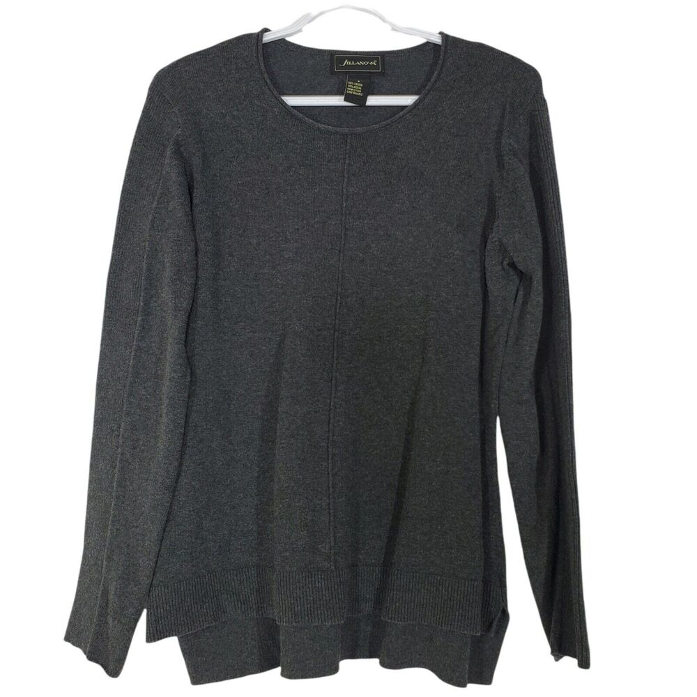 Jillanova Womens Sweater Small Gray Pullover Long Sleeve Stretch Hi Lo Knit Top